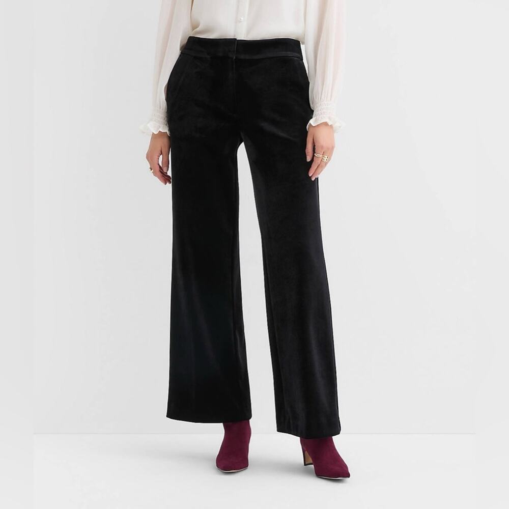 Loft High Rise Wide Leg Pants in Black Velvet Size 00 Petite